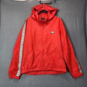 OBEY Worldwide Mens Jacket Large Red Windbreaker Hooded Outdoor Hiking Gorpcore